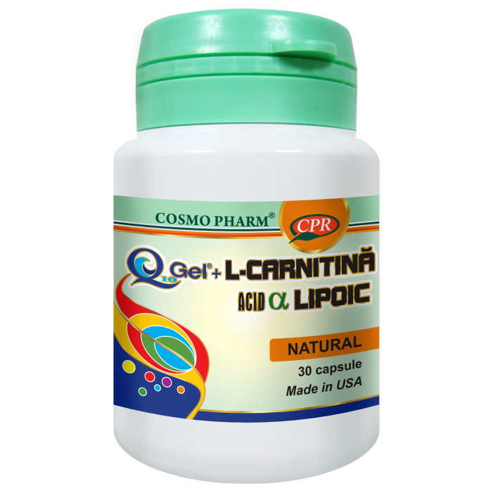 Q10 gel + L-carnitina si Acid alfa-lipoic 30 capsule