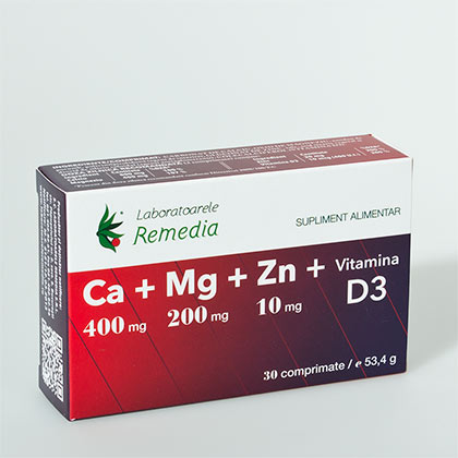 Remedia Calciu + Magneziu + Zinc + Vitamina D3 30 comprimate
