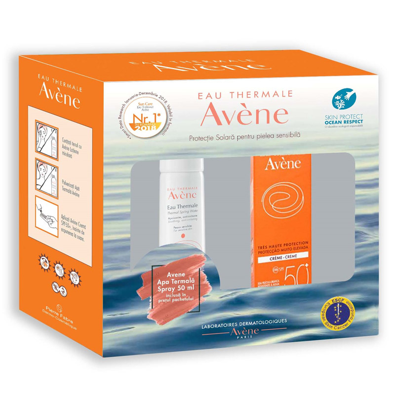 Avene Pachet Crema fotoprotectie SPF50+ + Apa termala spray 50ml