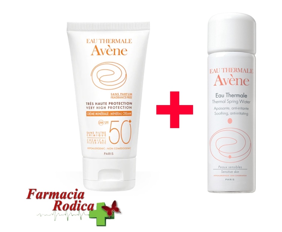 Avene Pachet Crema Minerala fotoprotectie 50+ 50ml + Apa termala spray 50ml