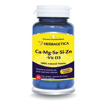 Herbagetica Calciu+Magneziu+Seleniu+Siliciu Organice cu Vitamina D3 Complex 60 cps