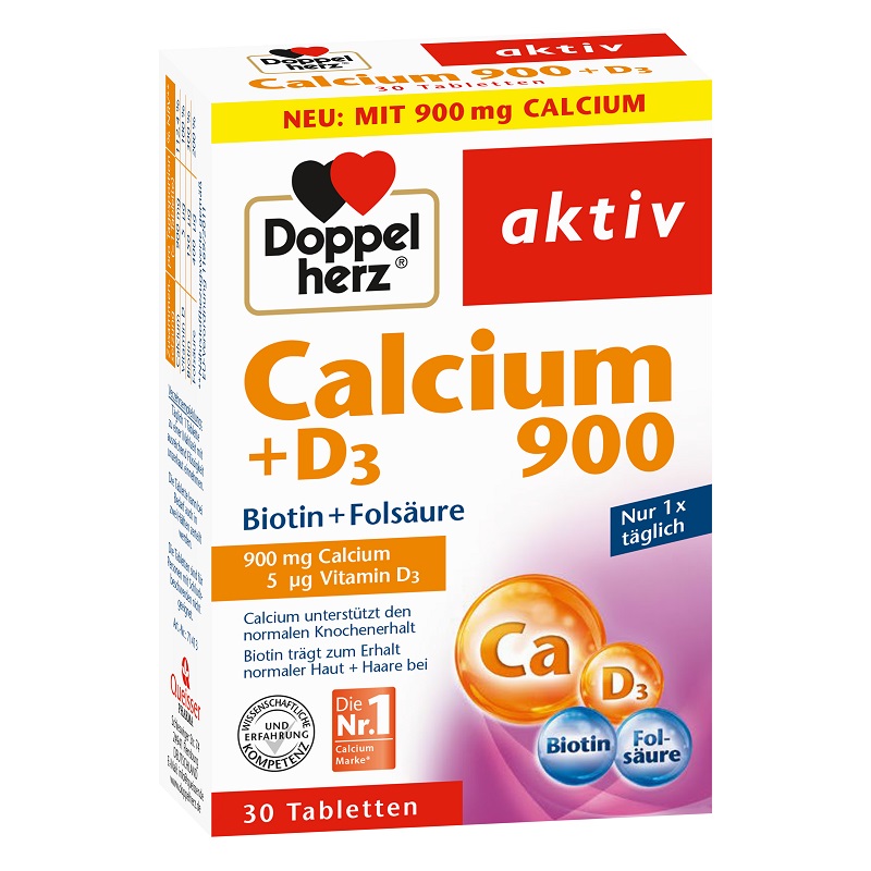 Doppelherz Aktiv Calciu 900mg + D3 + Biotin + Acid folic 30 tablete