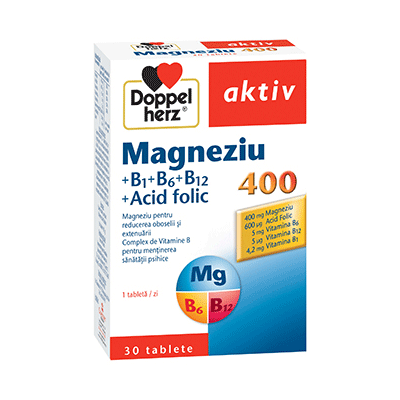 Doppelherz Magneziu 400 +B1+B12+Acid folic 30 tablete