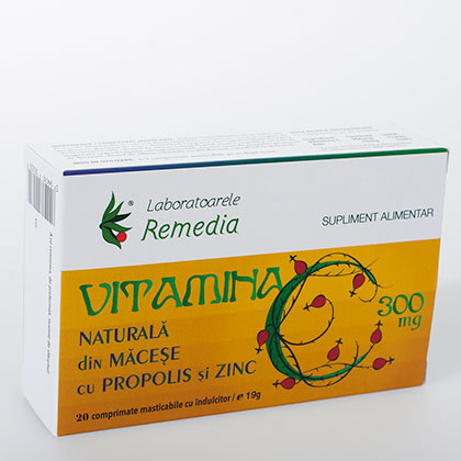 Remedia Vitamina C 300mg macese si propolis 20 comprimate